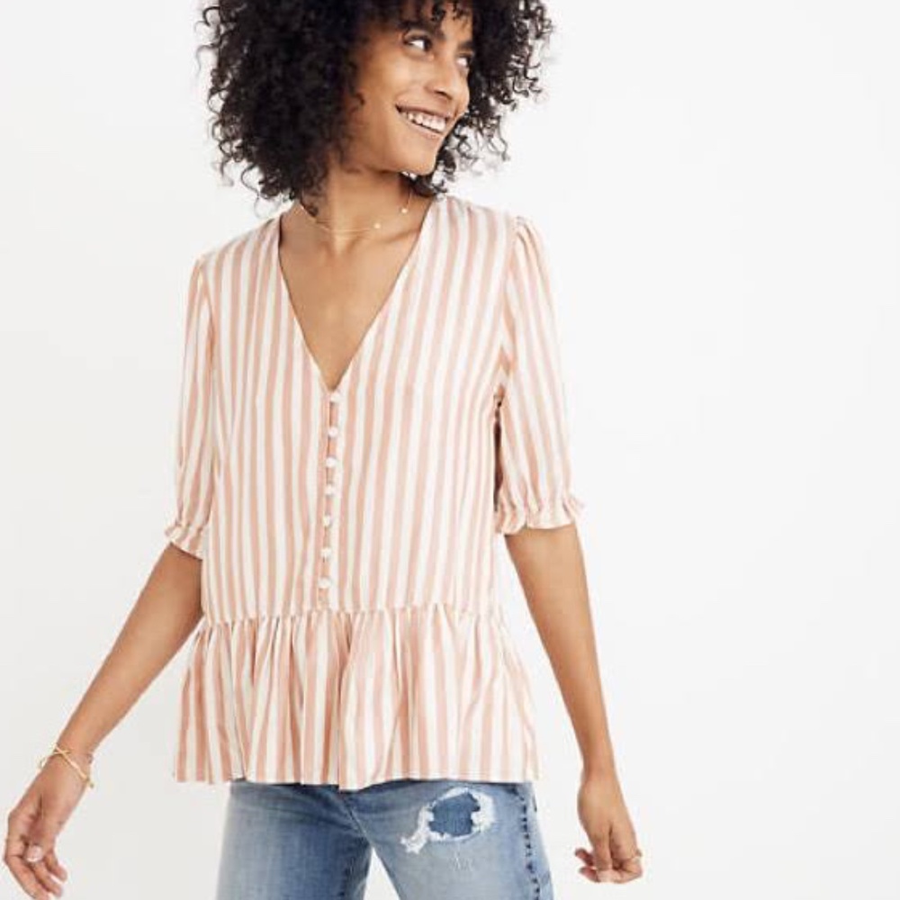 MADEWELL Striped Peplum Button Top XXS (fits S!)